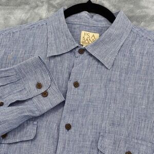 Jos A Bank Mens XL Blue White 100% Linen Roll Tab Sleeve Button Up Shirt